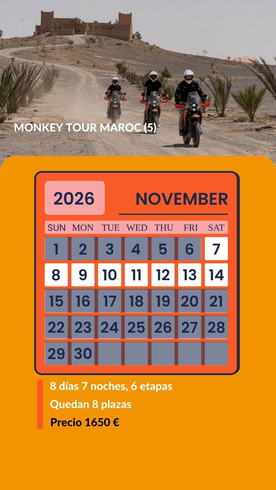 Moto KTM 390 Adventure recorriendo caminos и pistas secundarias en Marruecos